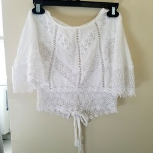 White Crochet Crop top by Self Esteem